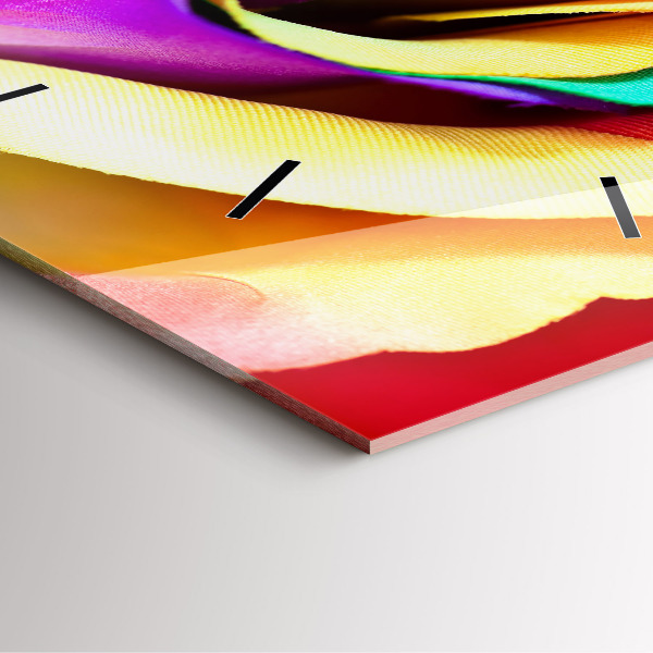 Ceas pătrat de perete din sticlă Trandafir curcubeu