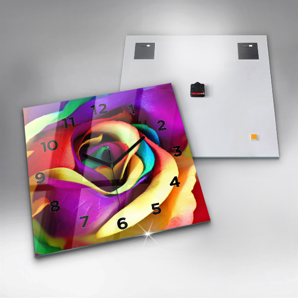 Ceas pătrat de perete din sticlă Trandafir curcubeu