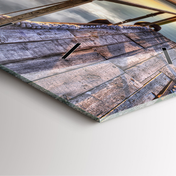 Ceas pătrat de perete din sticlă Lacul Apus de soare