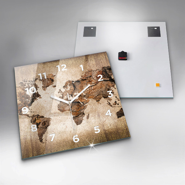 Ceas pătrat de perete din sticlă Harta lumii vintage