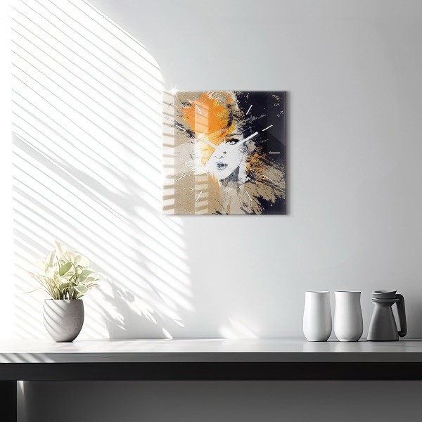 Ceas pătrat de perete din sticlă Portret de femeie abstract