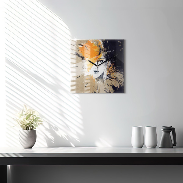 Ceas pătrat de perete din sticlă Portret de femeie abstract