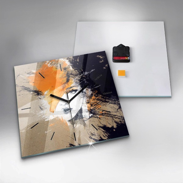 Ceas pătrat de perete din sticlă Portret de femeie abstract