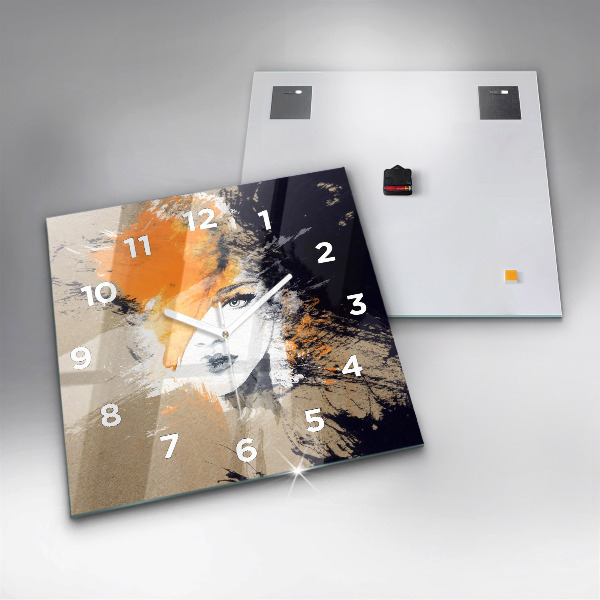 Ceas pătrat de perete din sticlă Portret de femeie abstract