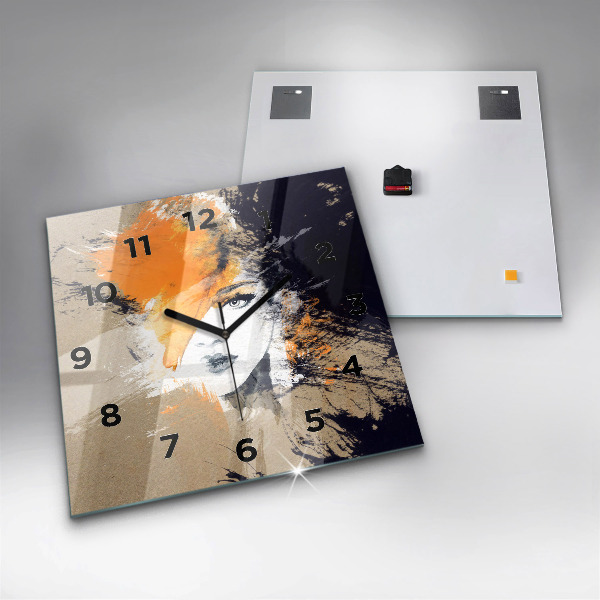 Ceas pătrat de perete din sticlă Portret de femeie abstract