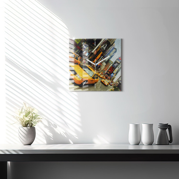 Ceas pătrat de perete din sticlă Taxiuri din New York