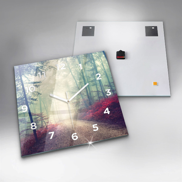 Ceas pătrat de perete din sticlă Drum de toamnă pădure ceață