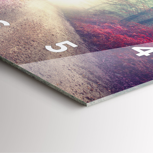 Ceas pătrat de perete din sticlă Drum de toamnă pădure ceață