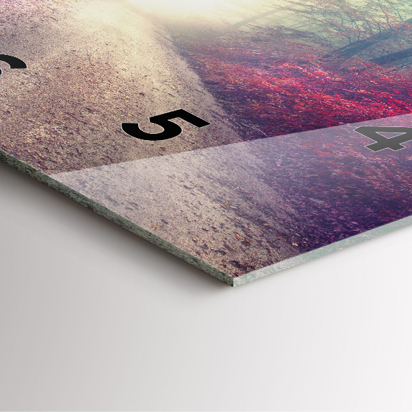 Ceas pătrat de perete din sticlă Drum de toamnă pădure ceață