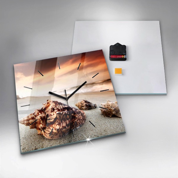 Ceas pătrat de perete din sticlă Scoici pe plajă