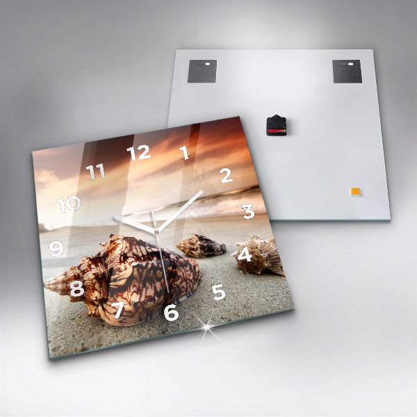 Ceas pătrat de perete din sticlă Scoici pe plajă