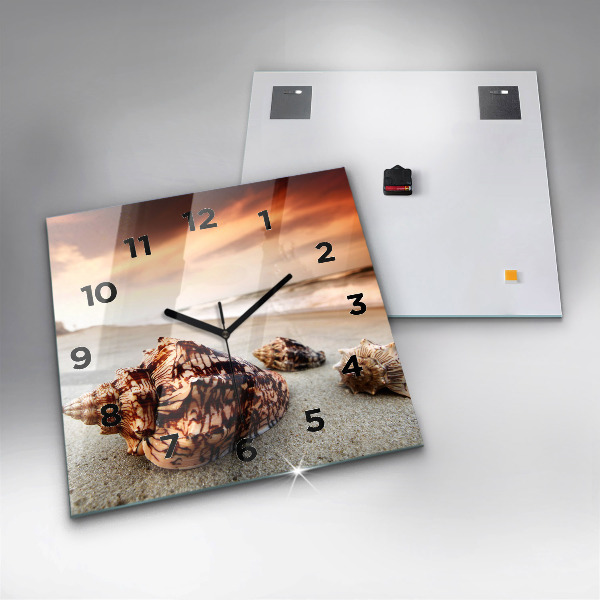 Ceas pătrat de perete din sticlă Scoici pe plajă