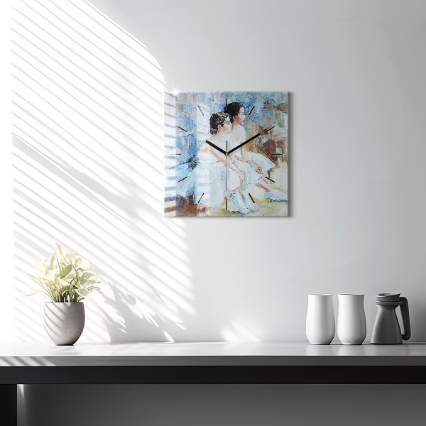 Ceas pătrat de perete din sticlă Tinere balerine