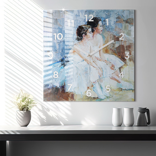 Ceas pătrat de perete din sticlă Tinere balerine