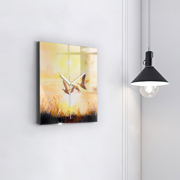 Ceas pătrat de perete din sticlă Macarale la apus