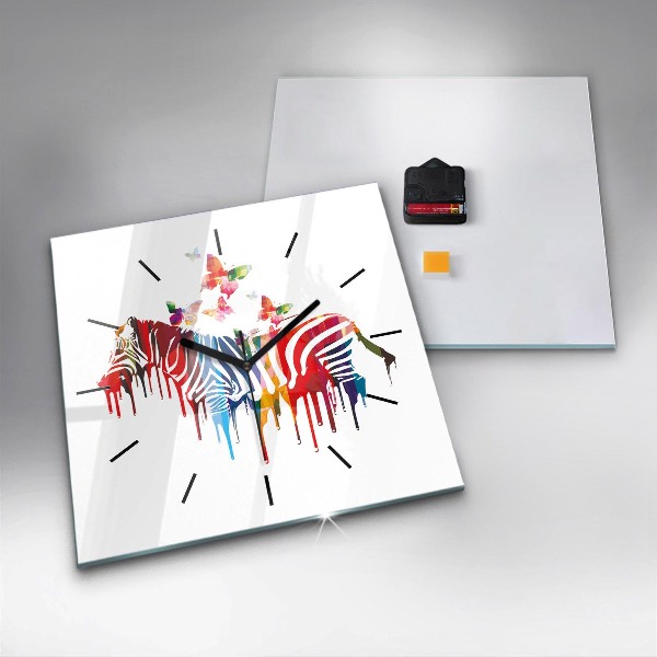Ceas pătrat de perete din sticlă Zebră colorată
