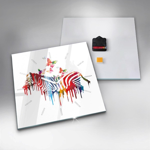 Ceas pătrat de perete din sticlă Zebră colorată