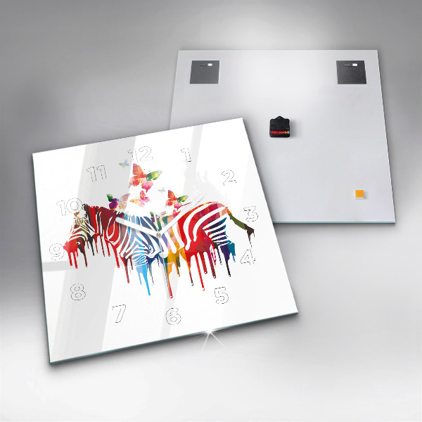 Ceas pătrat de perete din sticlă Zebră colorată