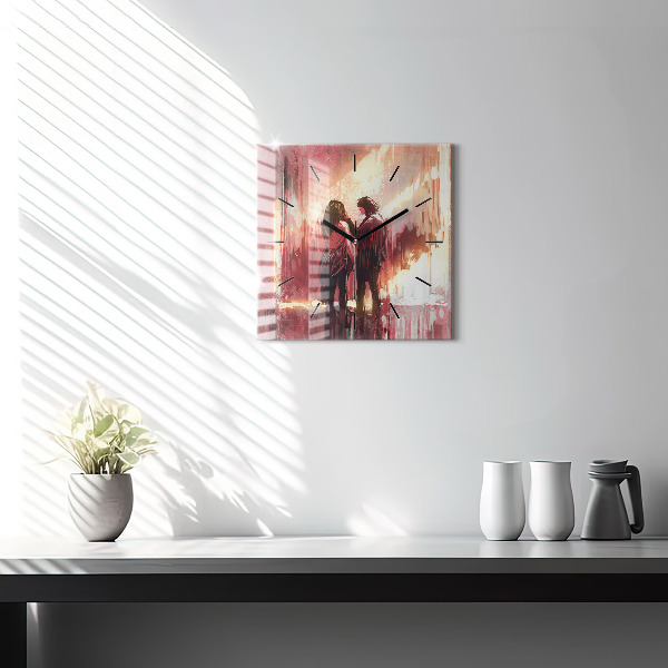 Ceas pătrat de perete din sticlă Cuplu tânăr îndrăgostit