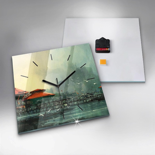 Ceas pătrat de perete din sticlă Sat de pescari