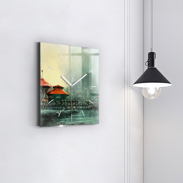 Ceas pătrat de perete din sticlă Sat de pescari
