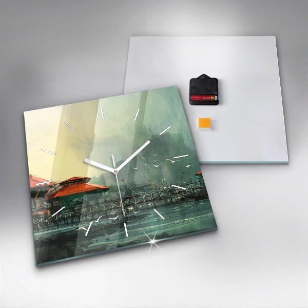 Ceas pătrat de perete din sticlă Sat de pescari