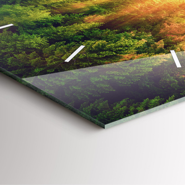 Ceas pătrat de perete din sticlă Apus peste dealuri