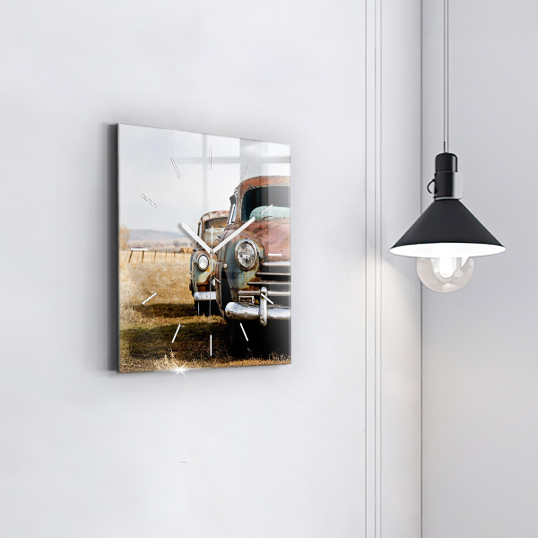 Ceas pătrat de perete din sticlă Mașini vechi