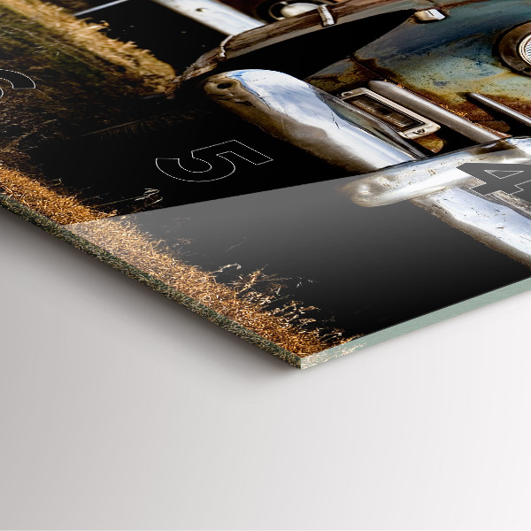 Ceas pătrat de perete din sticlă Mașini vechi