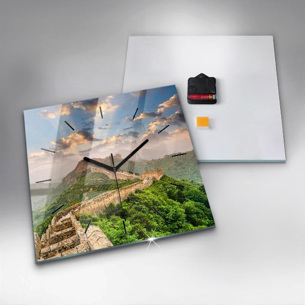 Ceas pătrat de perete din sticlă Marele Zid Chinezesc