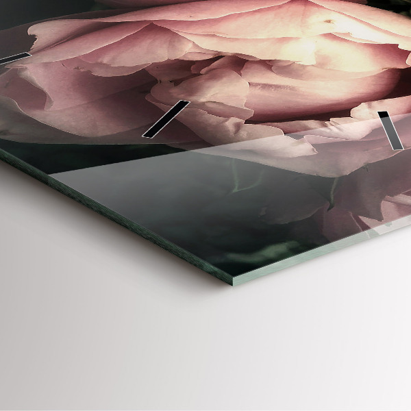 Ceas pătrat de perete din sticlă Buchet de trandafiri roz