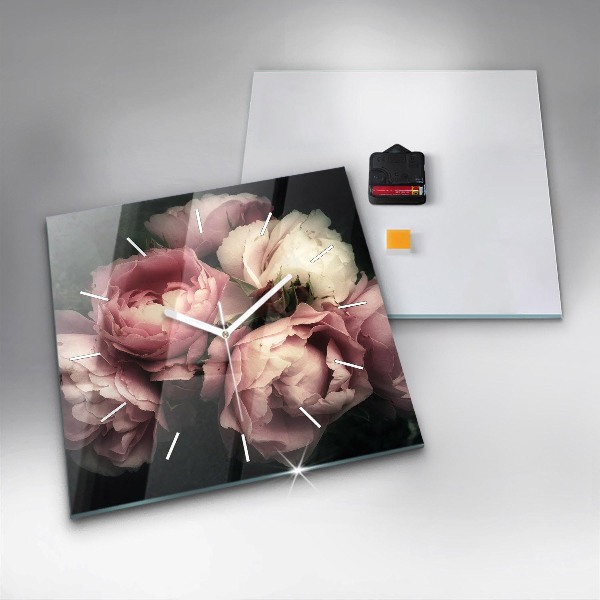 Ceas pătrat de perete din sticlă Buchet de trandafiri roz