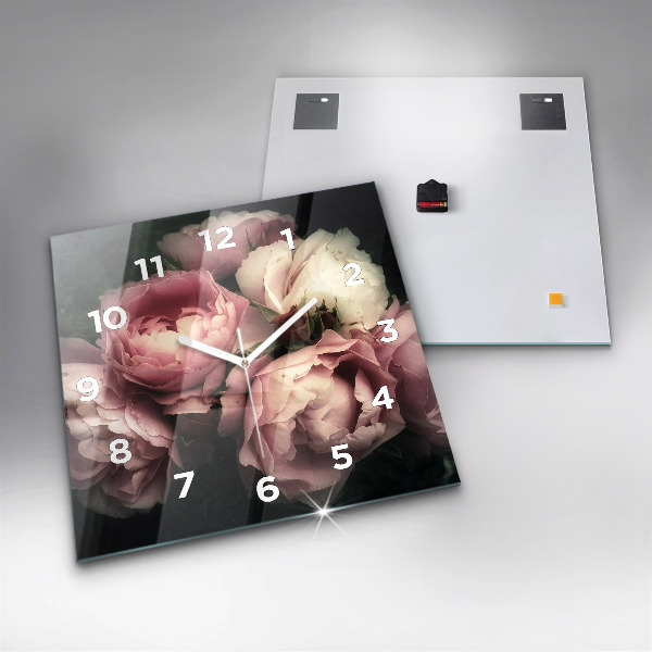 Ceas pătrat de perete din sticlă Buchet de trandafiri roz