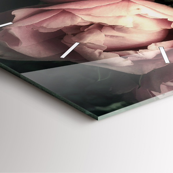 Ceas pătrat de perete din sticlă Buchet de trandafiri roz