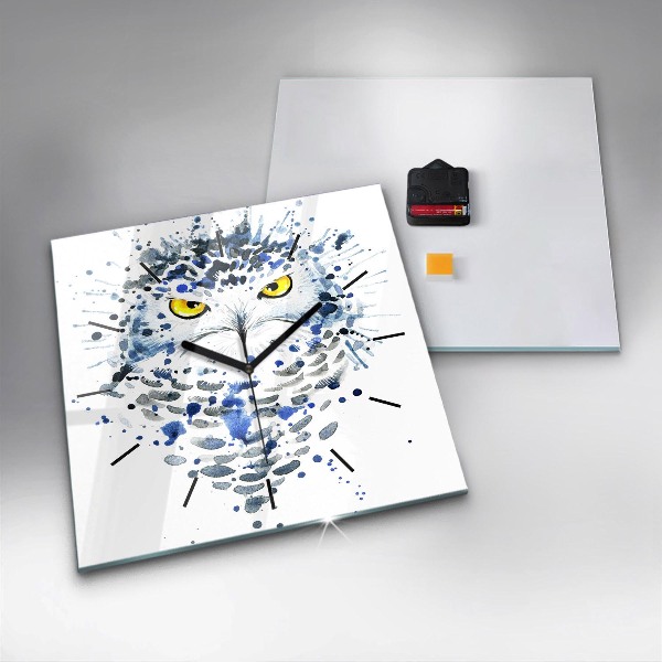 Ceas pătrat de perete din sticlă Aspect de bufniță