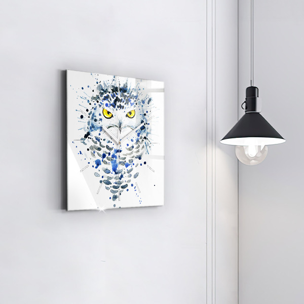 Ceas pătrat de perete din sticlă Aspect de bufniță