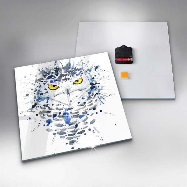 Ceas pătrat de perete din sticlă Aspect de bufniță