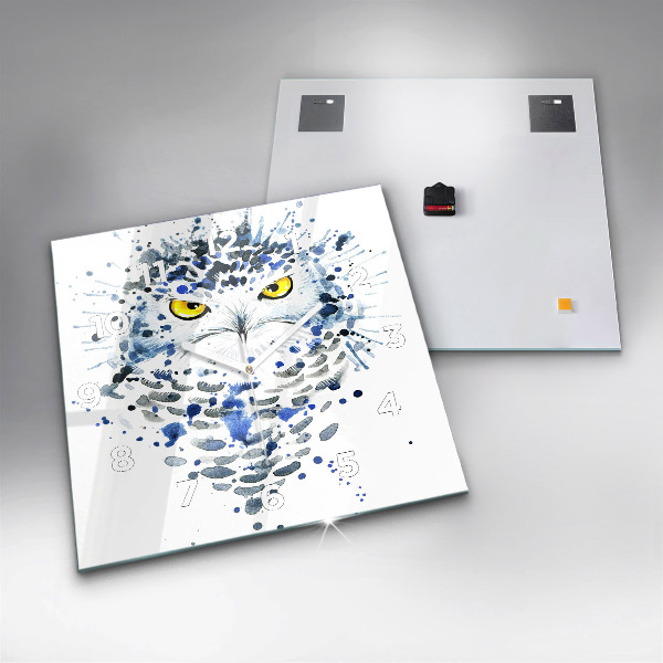 Ceas pătrat de perete din sticlă Aspect de bufniță