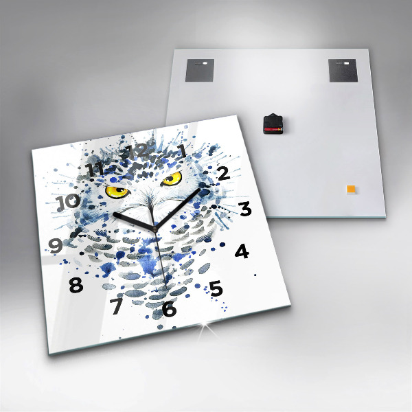 Ceas pătrat de perete din sticlă Aspect de bufniță