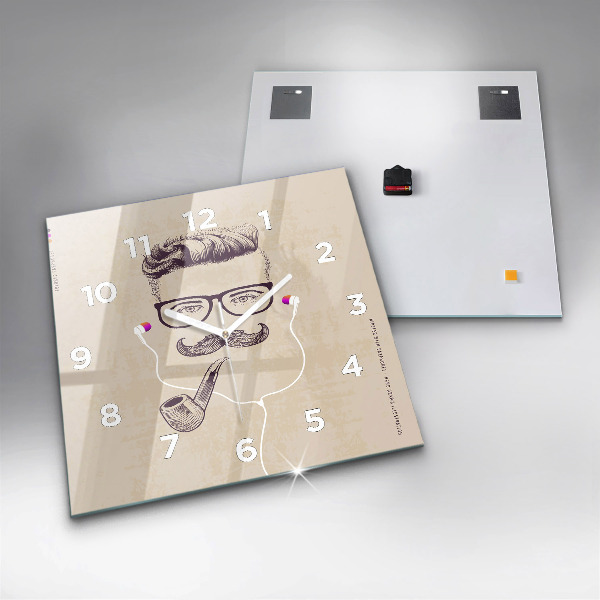 Ceas pătrat de perete din sticlă Bărbat cu pipă