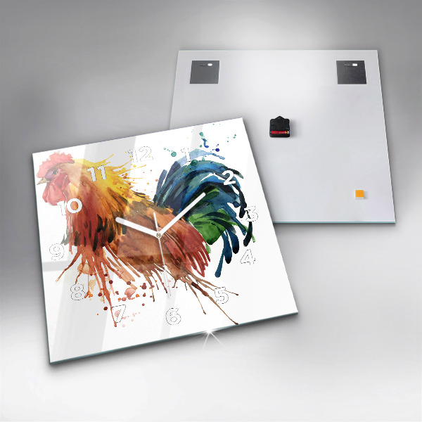 Ceas pătrat de perete din sticlă Cocoș colorat