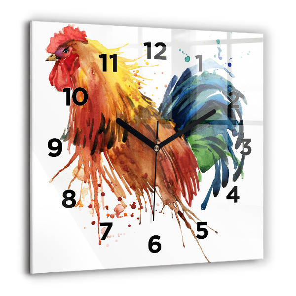 Ceas pătrat de perete din sticlă Cocoș colorat
