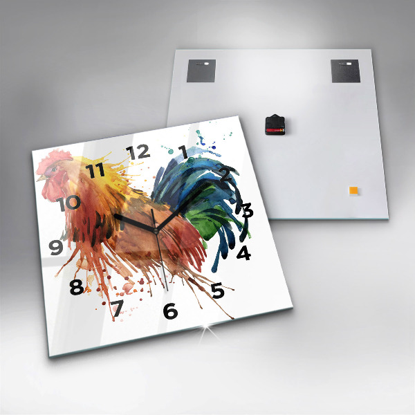 Ceas pătrat de perete din sticlă Cocoș colorat