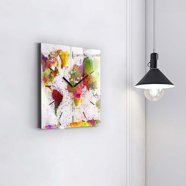 Ceas pătrat de perete din sticlă Harta lumii acuarela