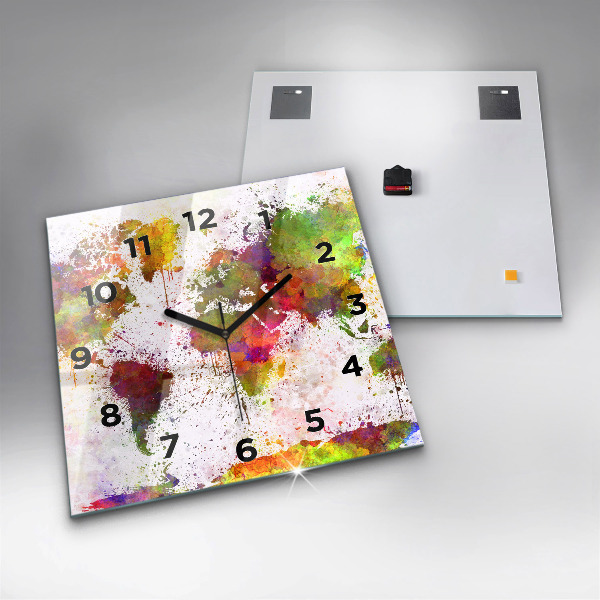 Ceas pătrat de perete din sticlă Harta lumii acuarela