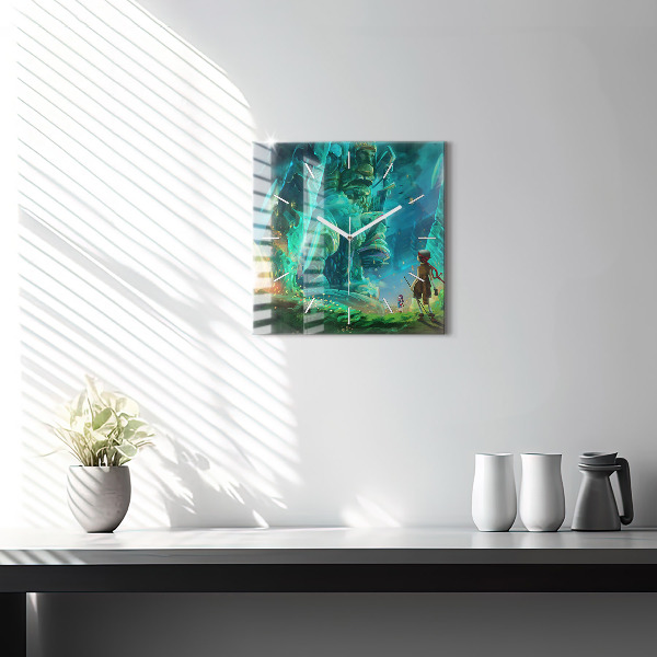 Ceas pătrat de perete din sticlă Copii în pădure