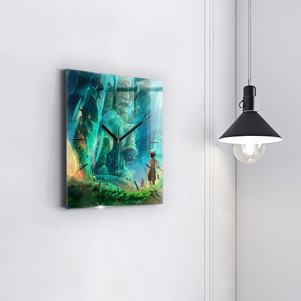 Ceas pătrat de perete din sticlă Copii în pădure