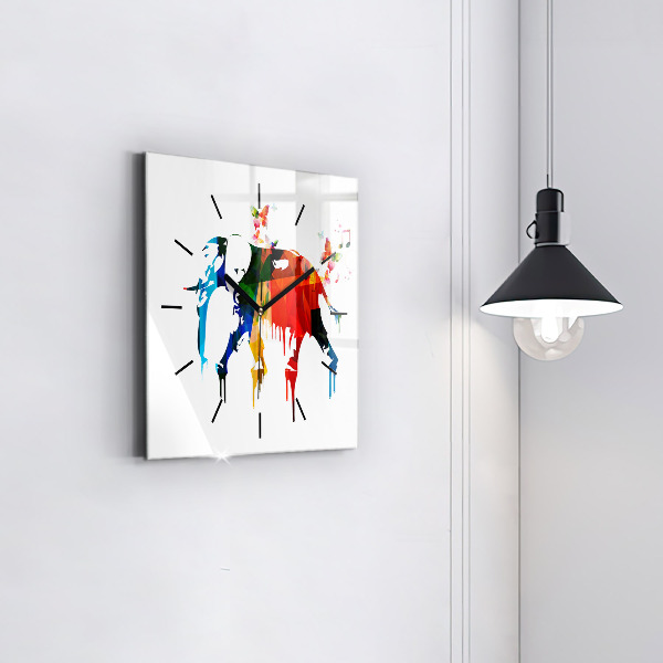 Ceas pătrat de perete din sticlă Elefant pictat colorat