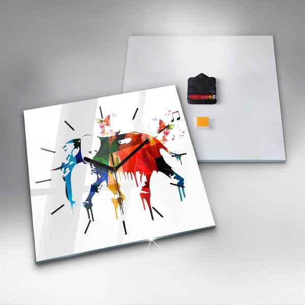 Ceas pătrat de perete din sticlă Elefant pictat colorat