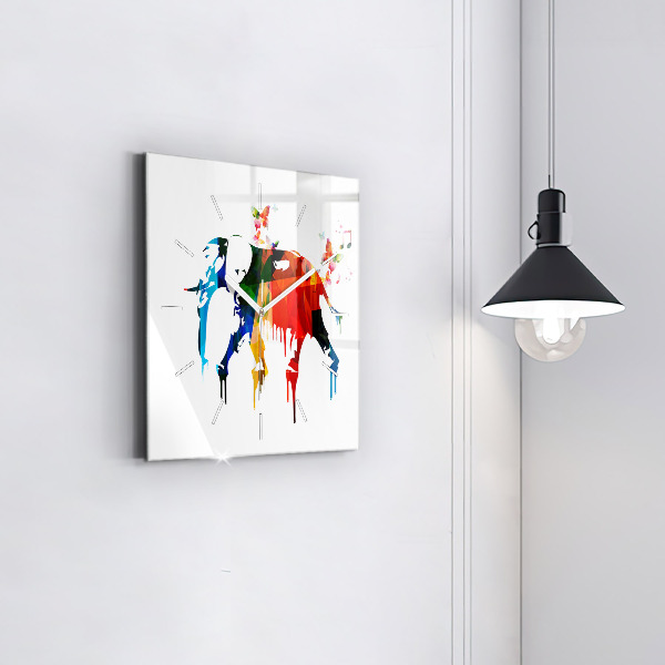 Ceas pătrat de perete din sticlă Elefant pictat colorat